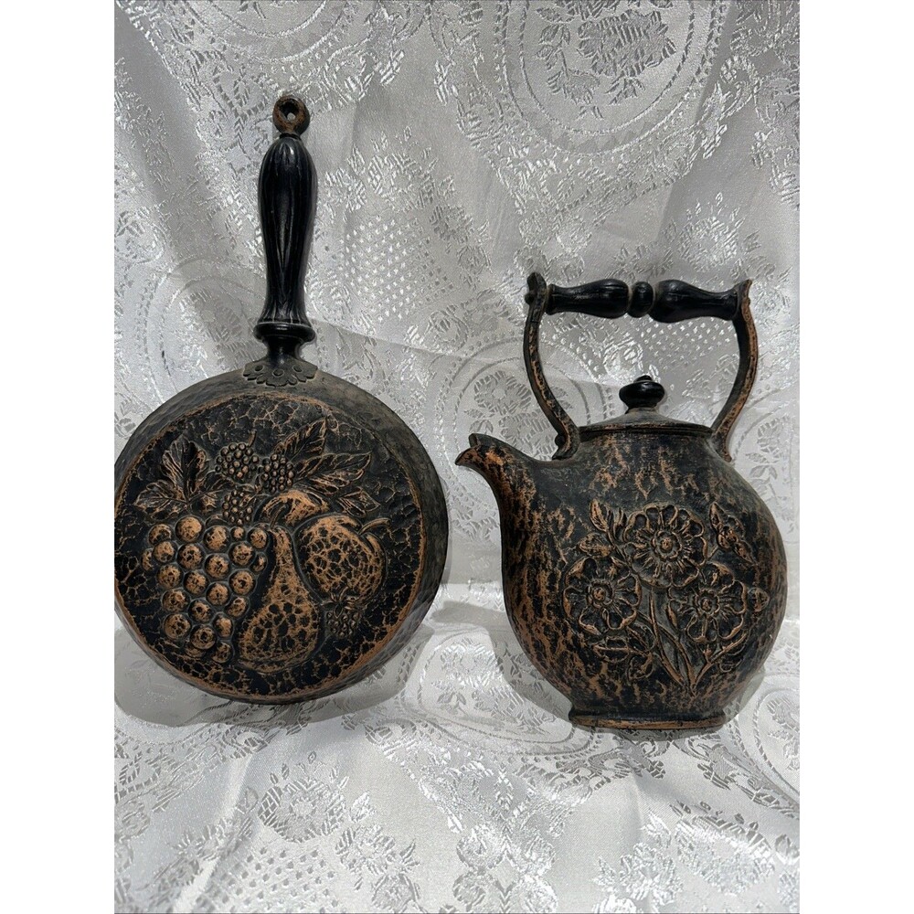 Homco 1972 Dart Ind Vintage Pair (Teapot and Frying Pan) of Wall Decor